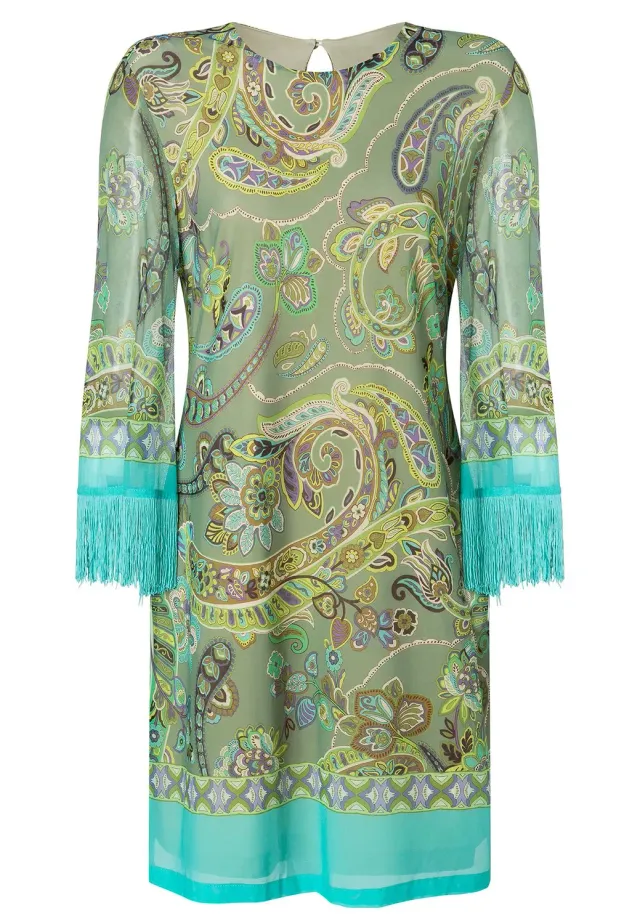 Ana Alcazar Zikona abito frange paisley verde acqua