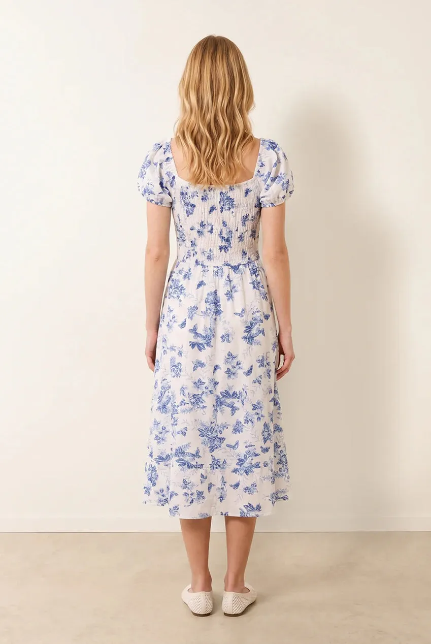 Blue Vanilla Off Shoulder abito blu midi floreale cotone