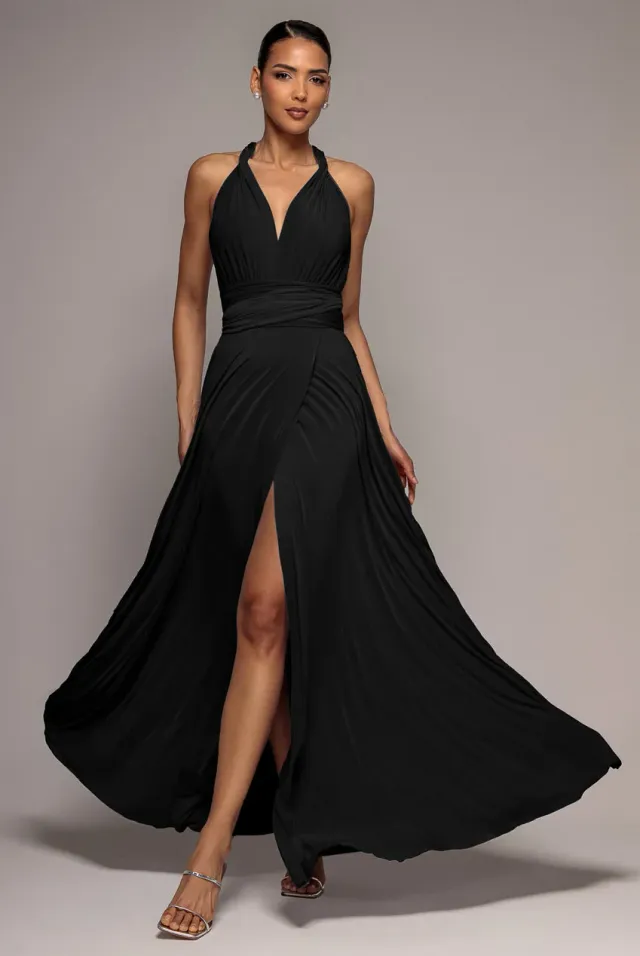 Goddiva Multiway abito maxi nero 12 scollo V