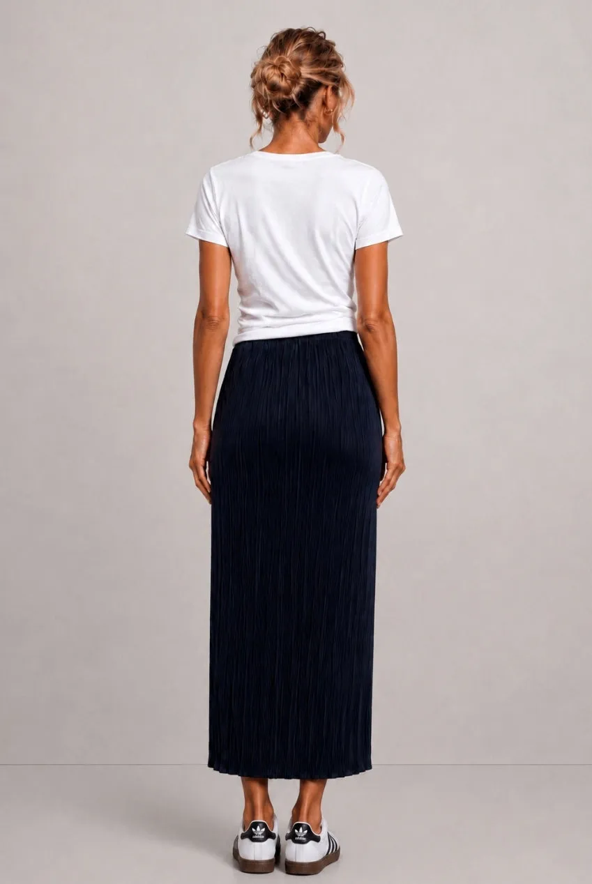 Honor Gold Tia gonna maxi blu navy plissé coordinata