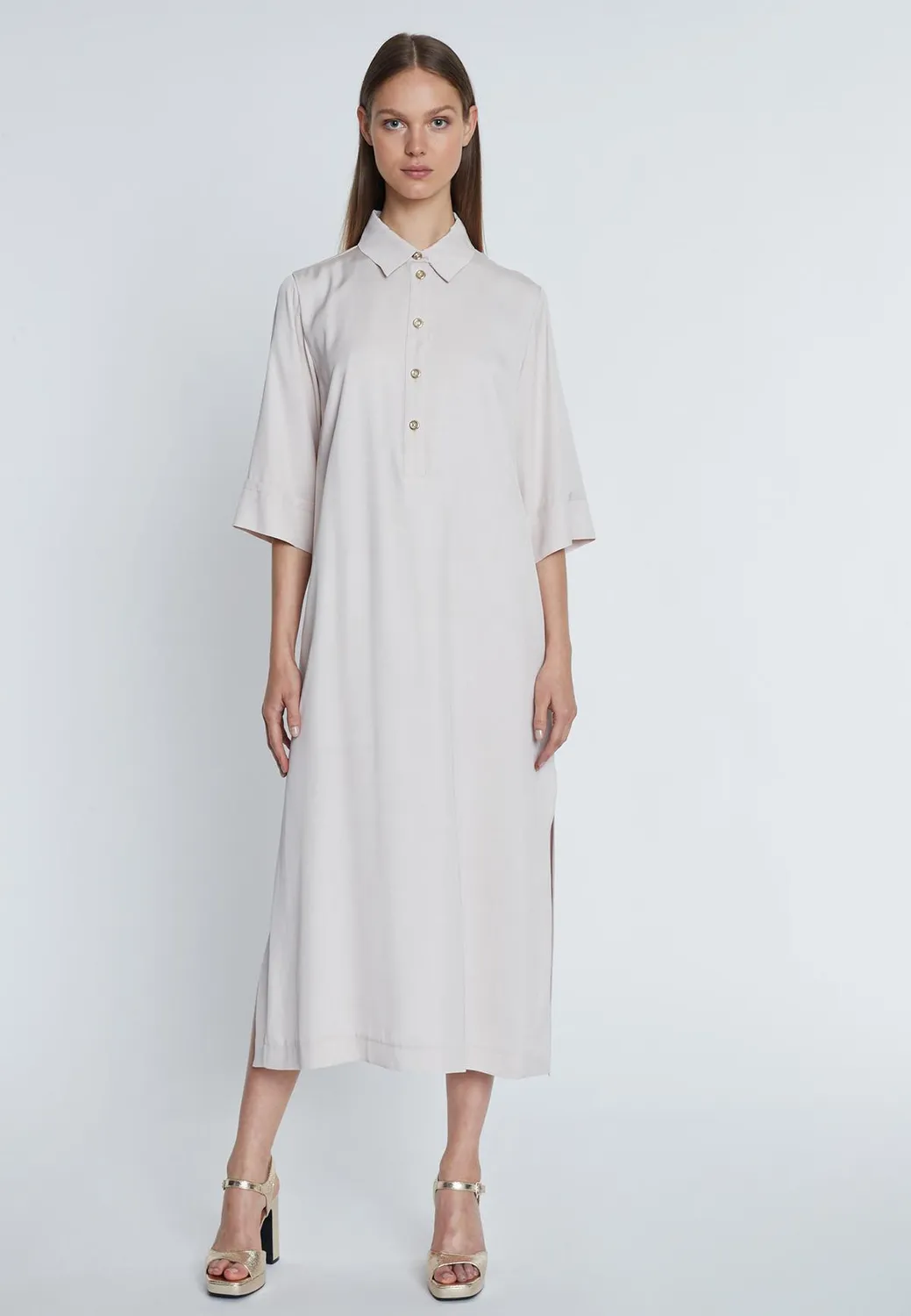 Ana Alcazar Rakosa abito camicia midi beige viscosa