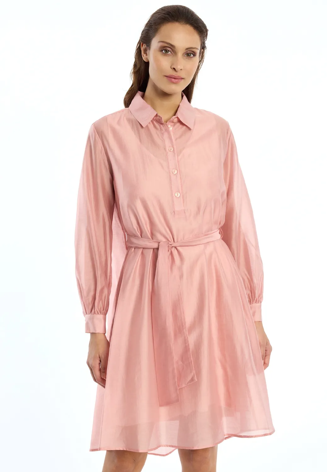 Ana Alcazar Wakea abito camicia rosa lyocell cintura