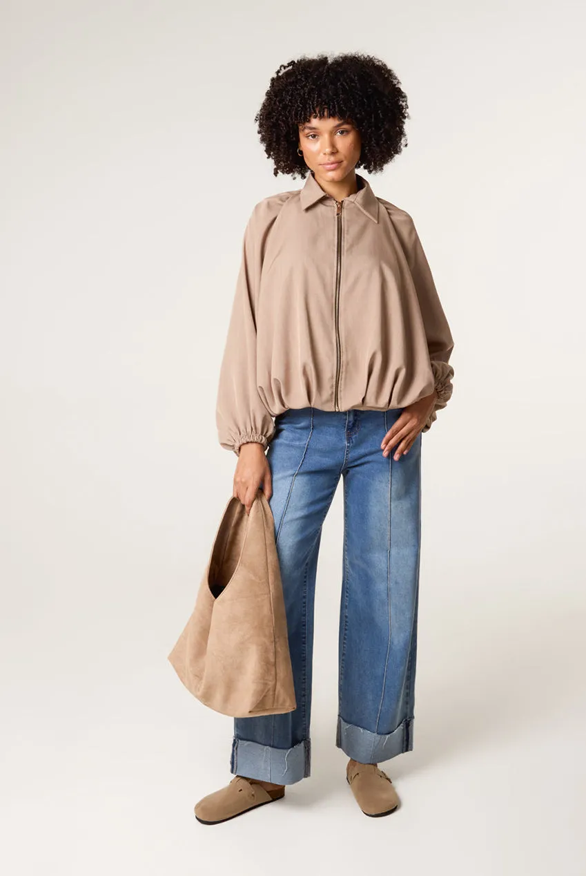 Blue Vanilla Drape Puffball Giacca Mocha con Zip