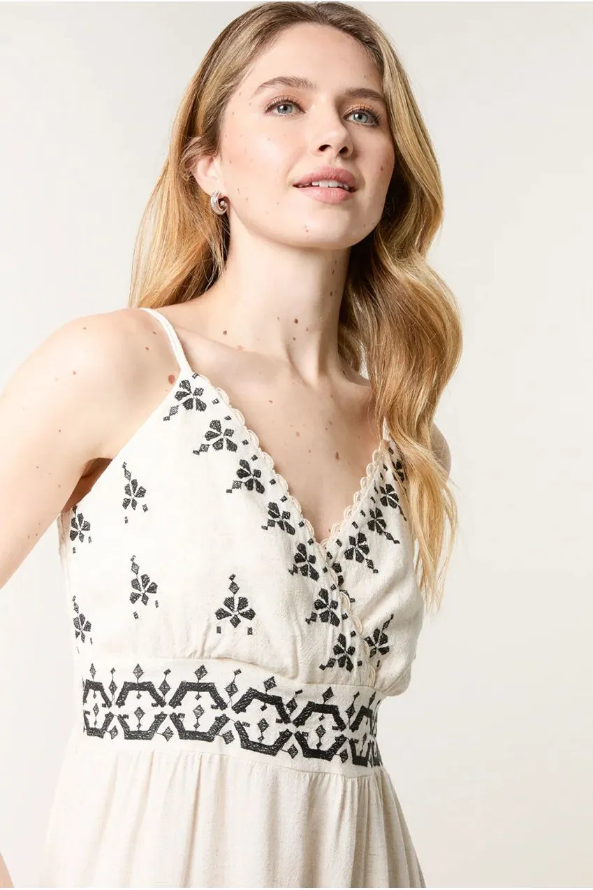 Blue Vanilla Embroidered abito maxi avorio lino