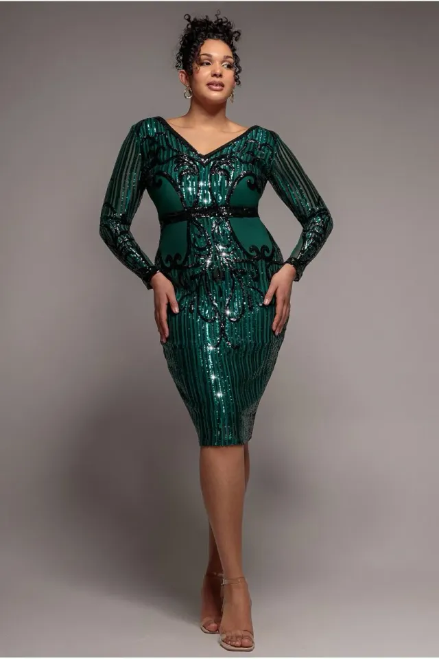 Goddiva Plus abito midi paillettes verde smeraldo 22