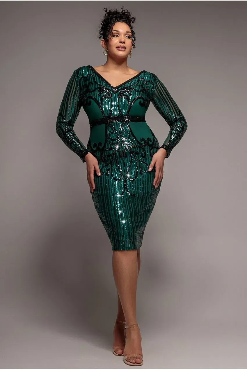 Goddiva Plus abito midi paillettes verde smeraldo 22