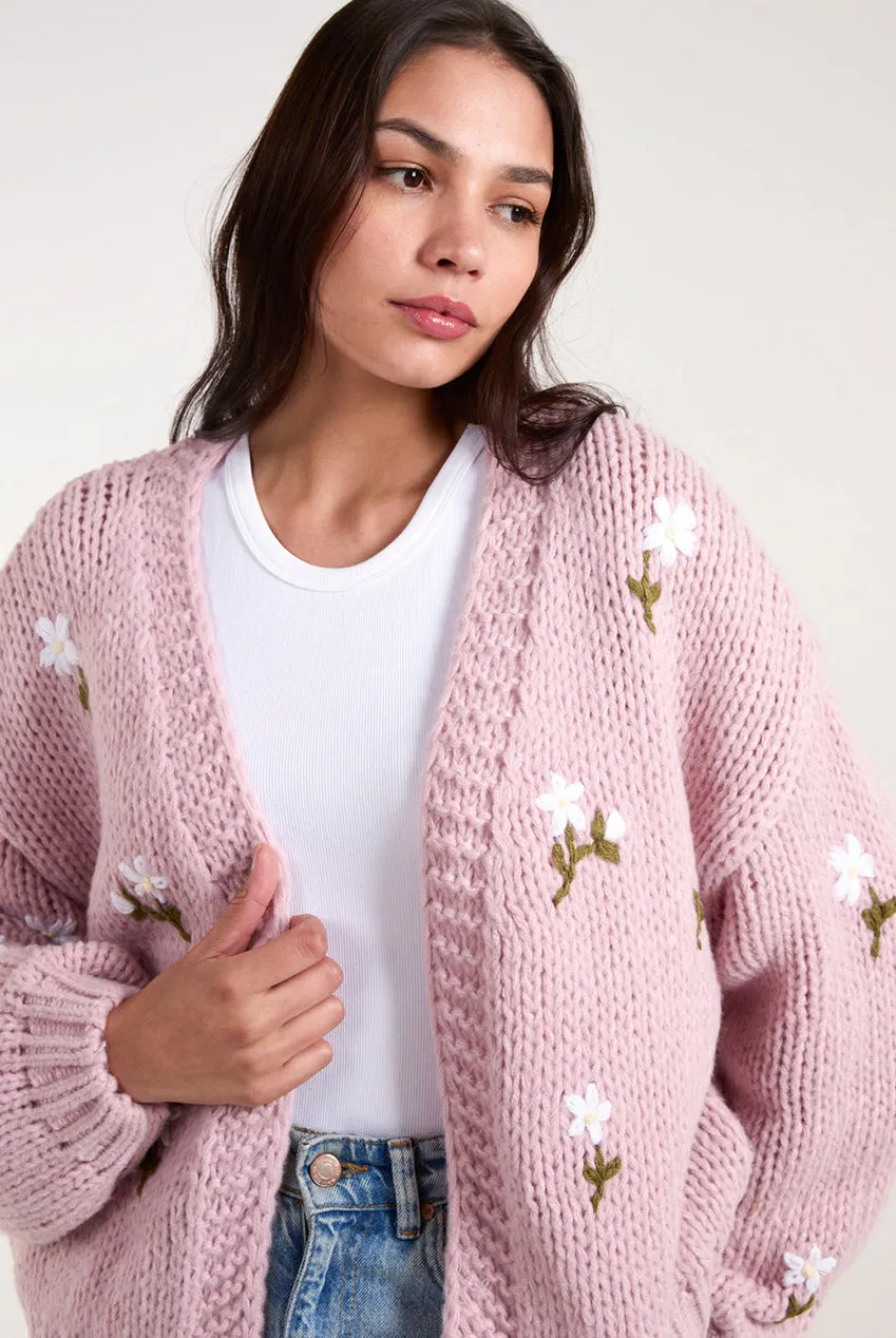 Goddiva Blue Vanilla cardigan rosa ricamo fiori S/M