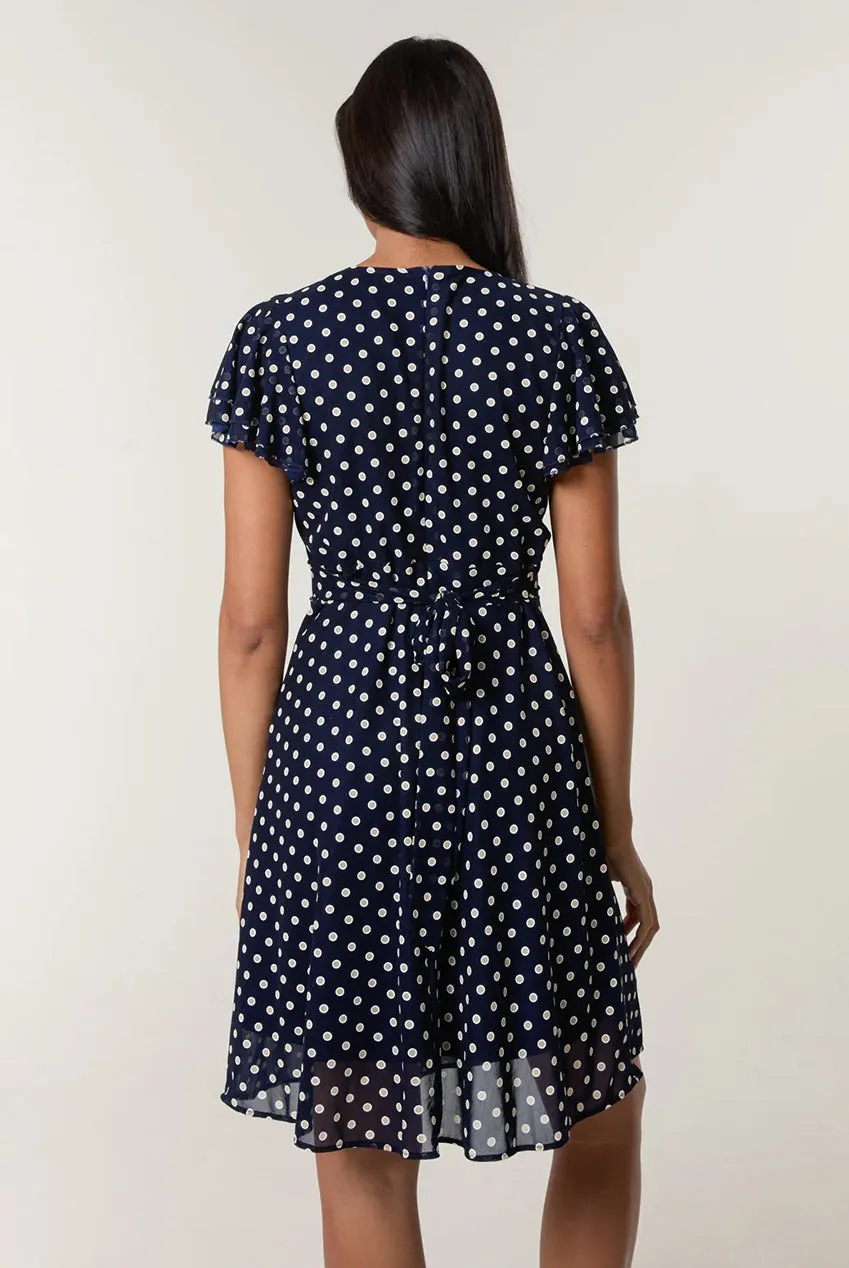 Blue Vanilla Polka Dot Mesh abito navy M pois incrociato