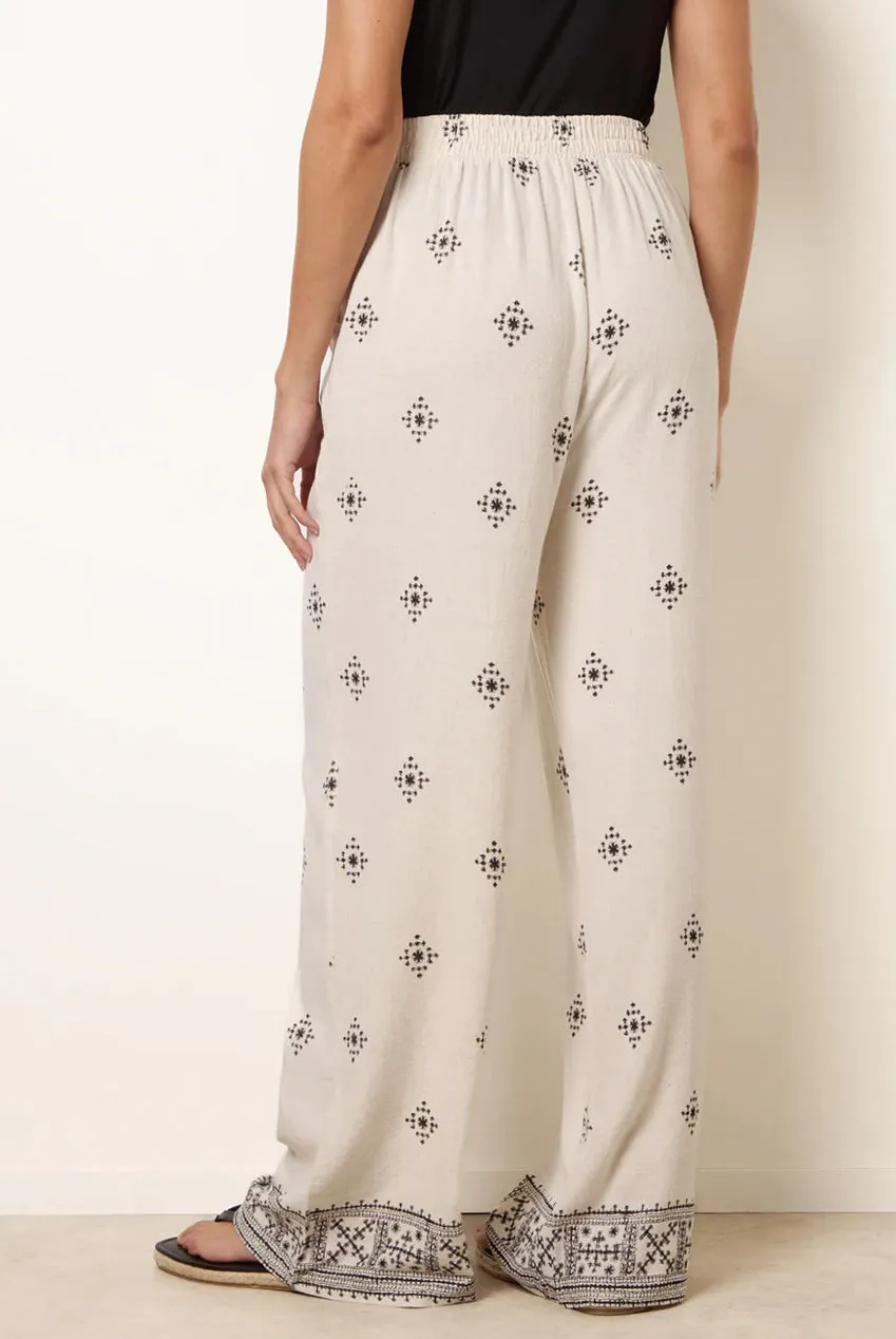 Blue Vanilla pantaloni ricamo all over stone S/M gamba larga
