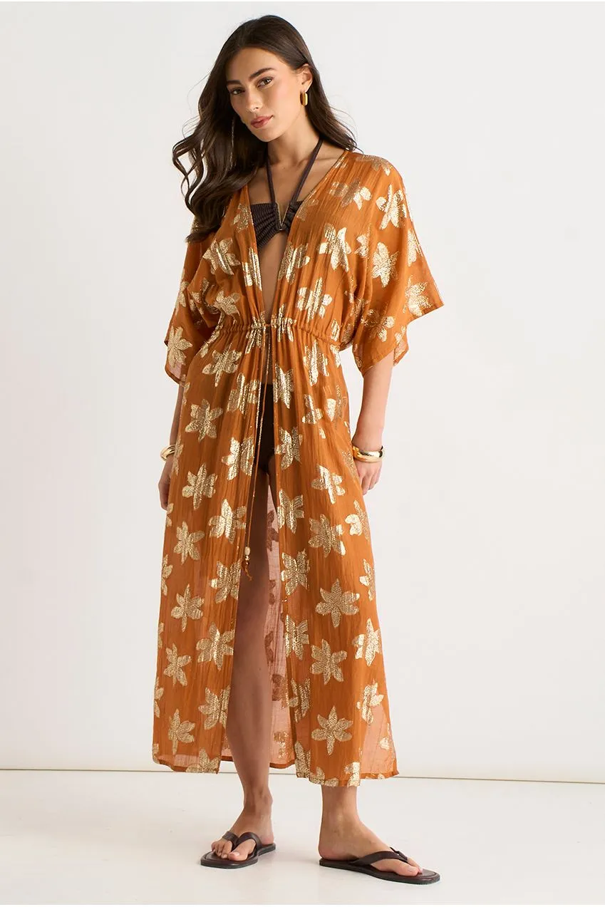 Gini London kimono caftano arancione lurex