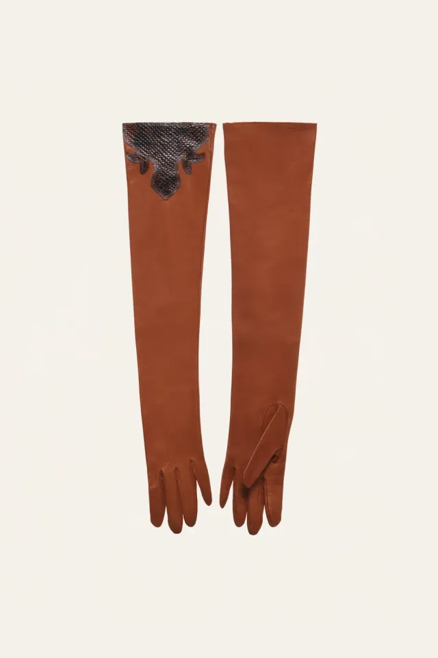 Johanna Ortiz Cardinal Elegance Guanti Pelle Mocca