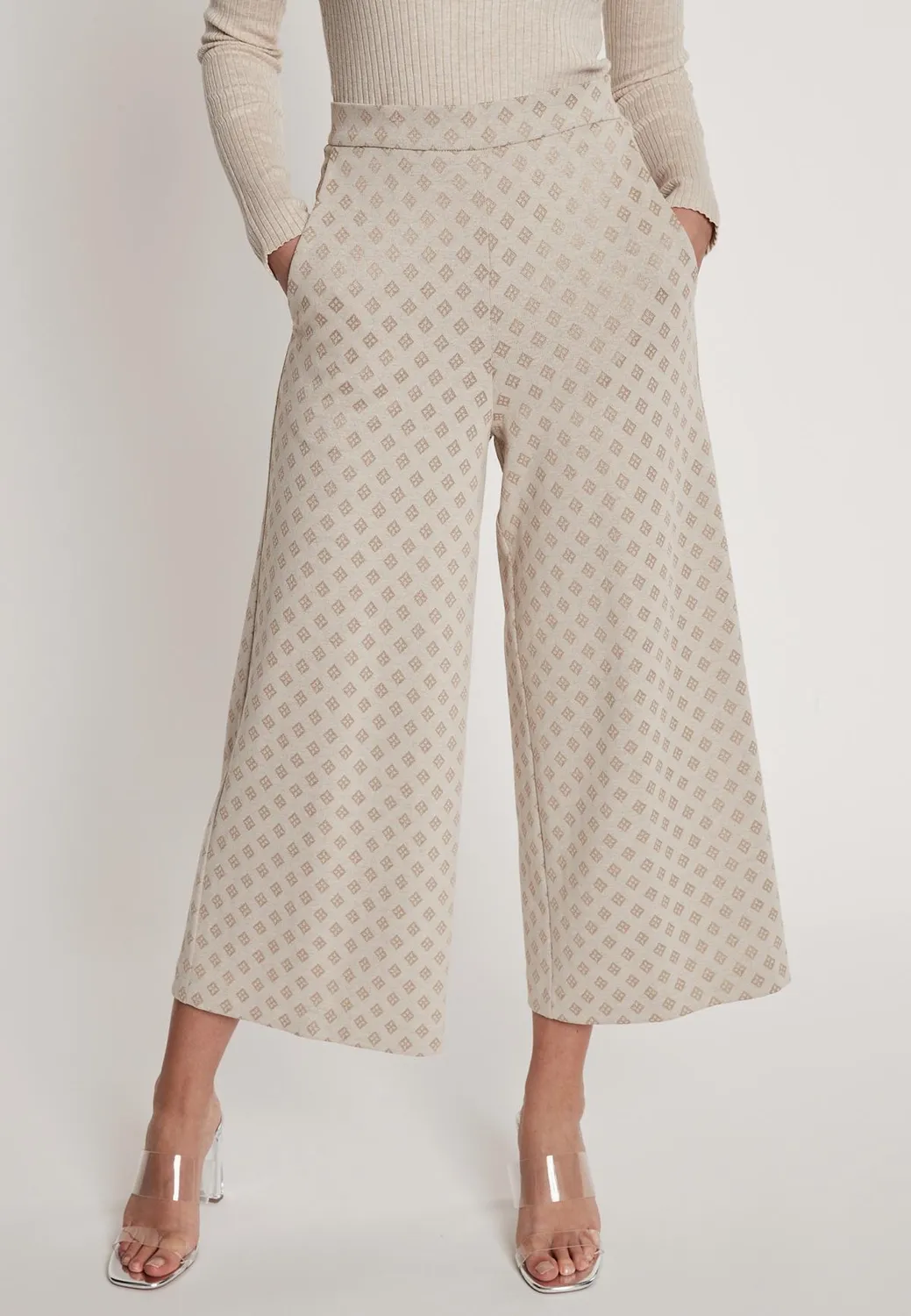 Ana Alcazar Hemmy Pantaloni Culotte Beige Quadri 7/8