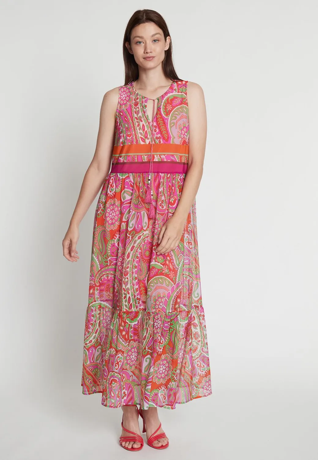 Ana Alcazar Revora abito lungo rosa volant boho