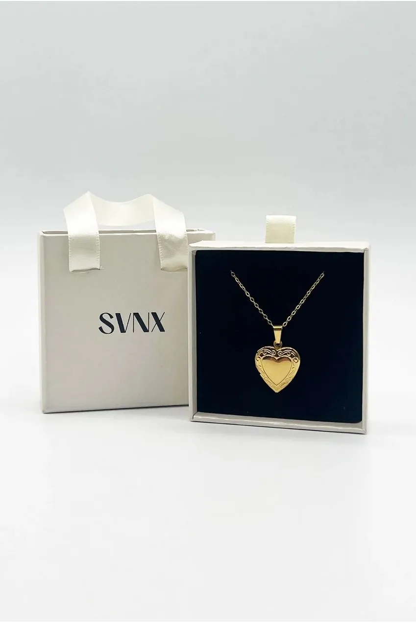 SVNX Large Heart Locket Collana Cuore Oro Acciaio