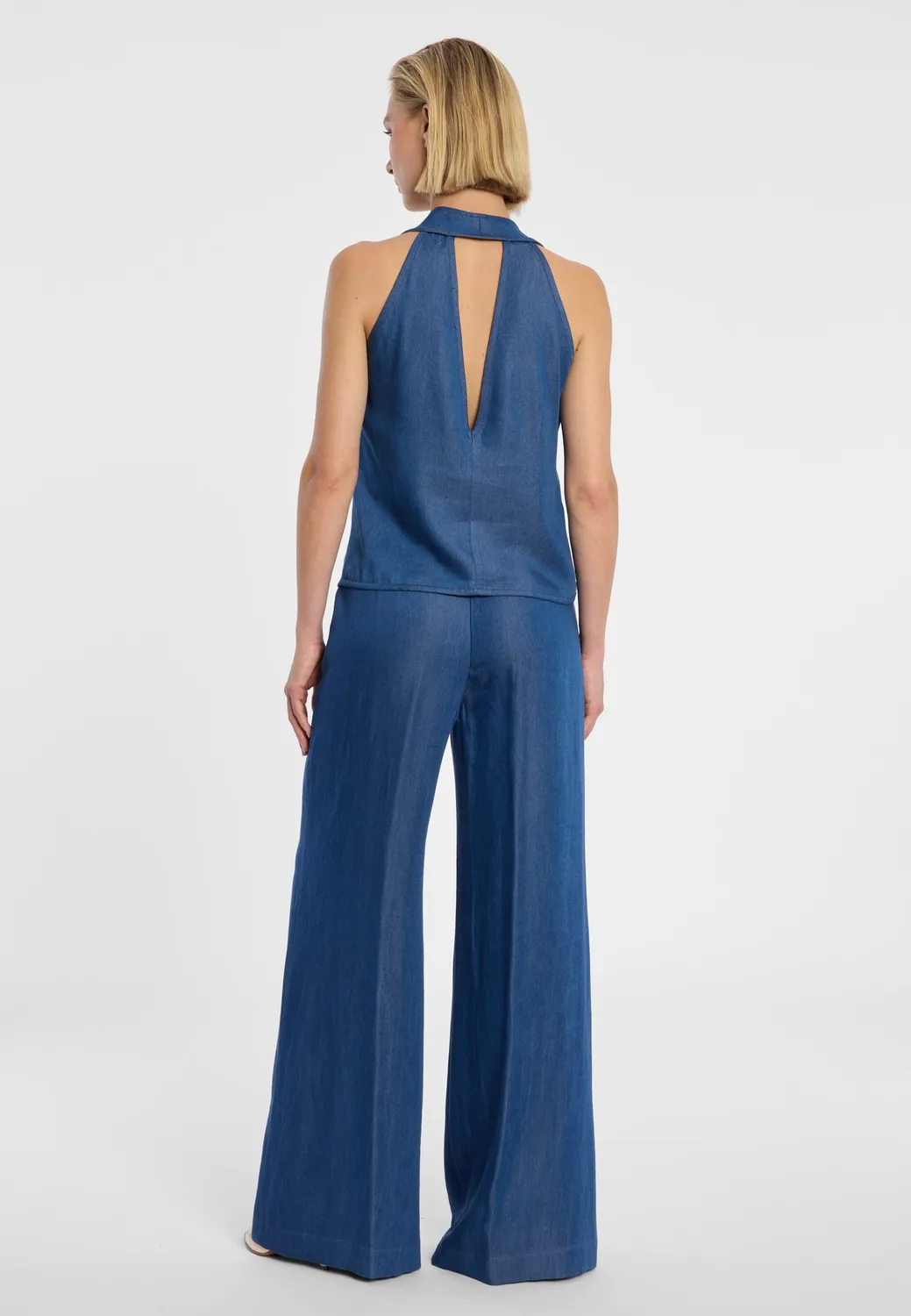 Ana Alcazar Drena top halterneck denim scollo drappeggio