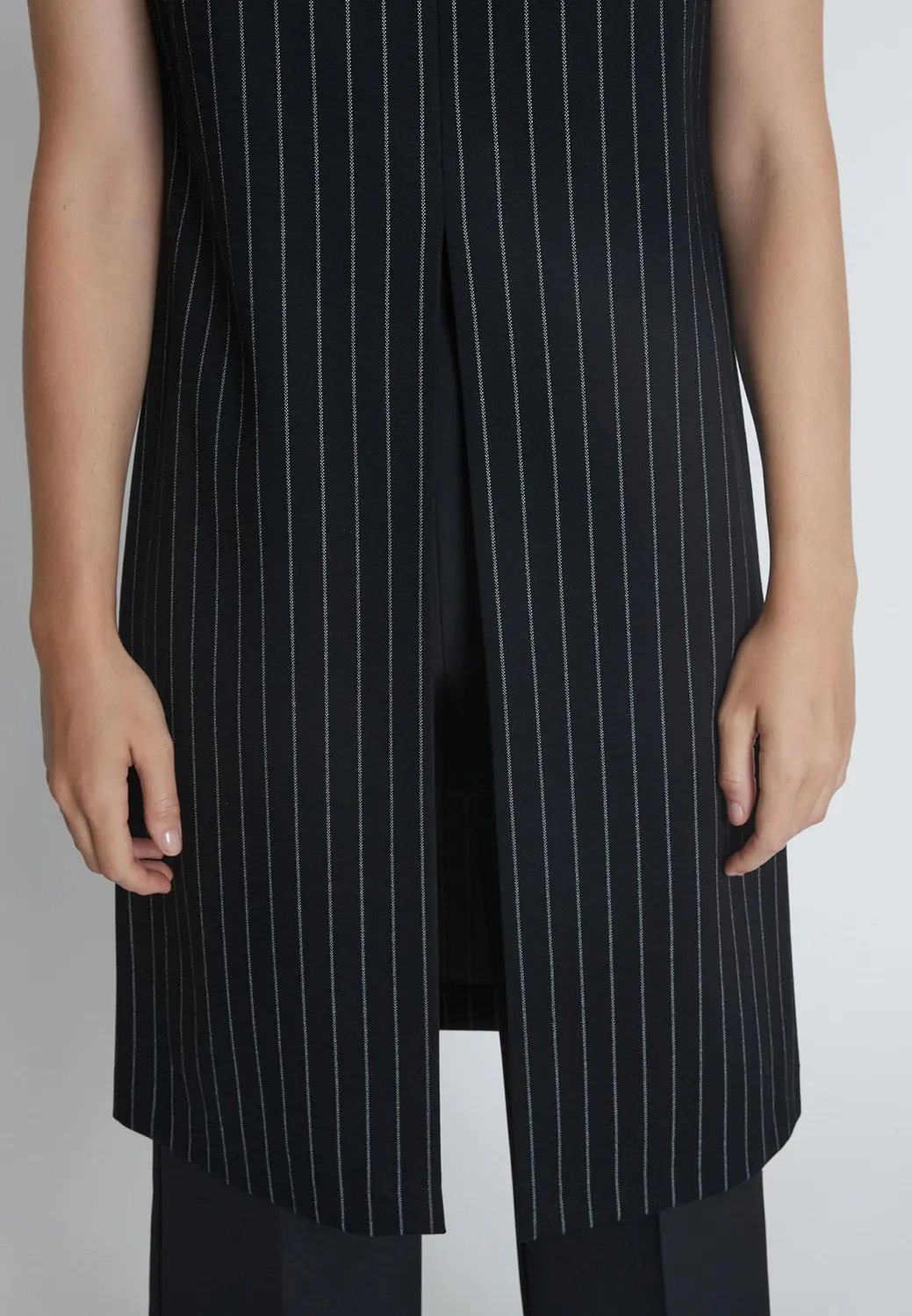 Ana Alcazar Mesta Top Nero Gessato Collo Alto Smanicato