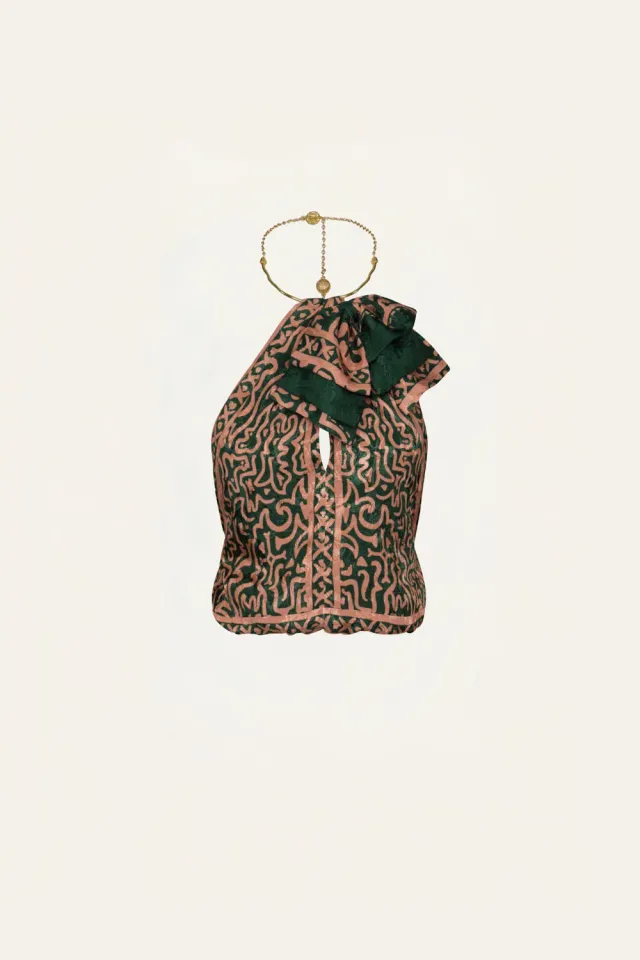 Johanna Ortiz Southern Reverie top halter jacquard verde