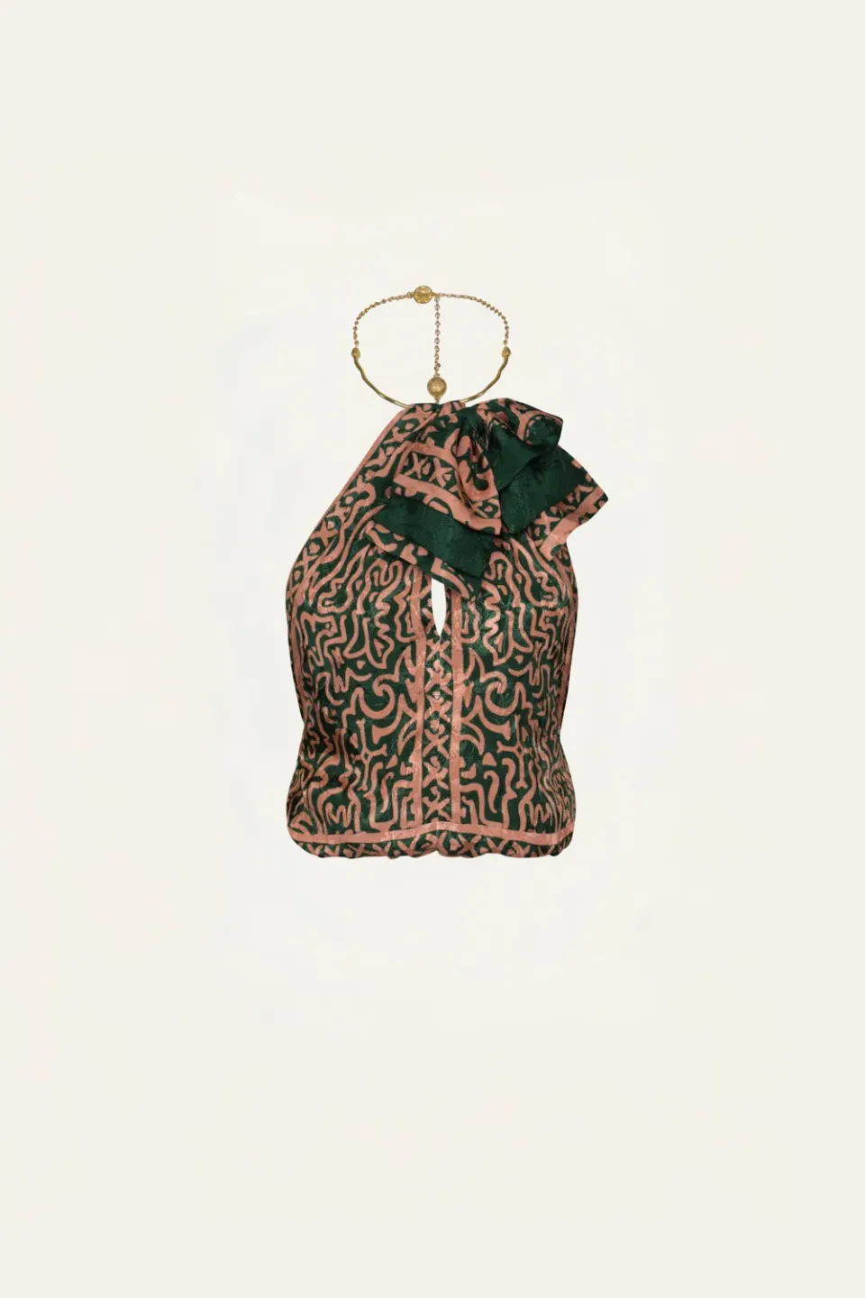 Johanna Ortiz Southern Reverie top halter jacquard verde