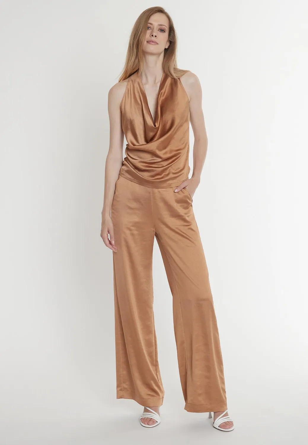 Ana Alcazar Pahisea pantaloni satin rame gamba dritta
