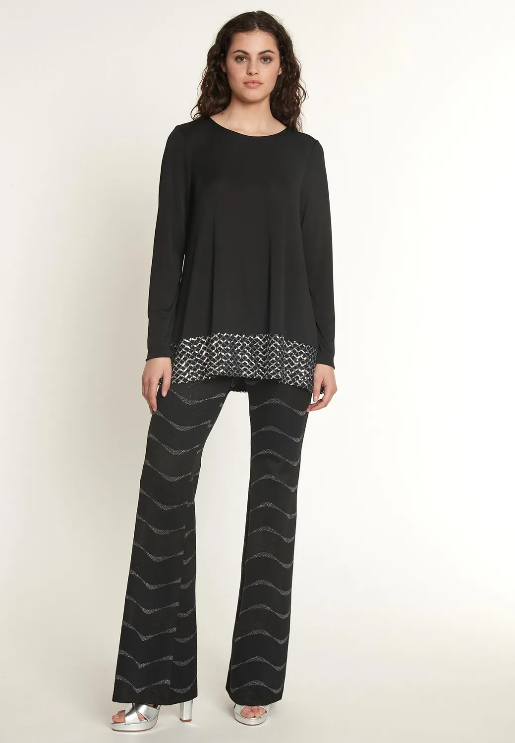 Ana Alcazar Odorea top maniche lunghe nero paillettes