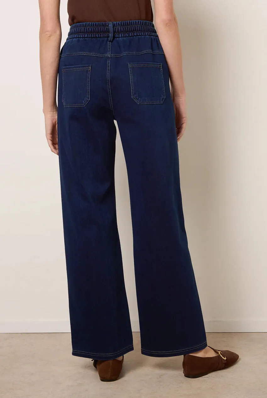 Blue Vanilla Drawstring pantaloni indaco denim gamba larga