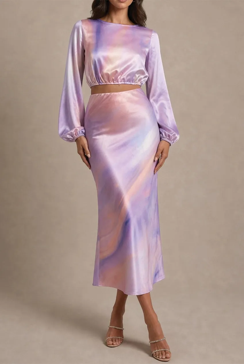 Chi Chi London Crop Top Satin Ombre Multi Manica Lunga