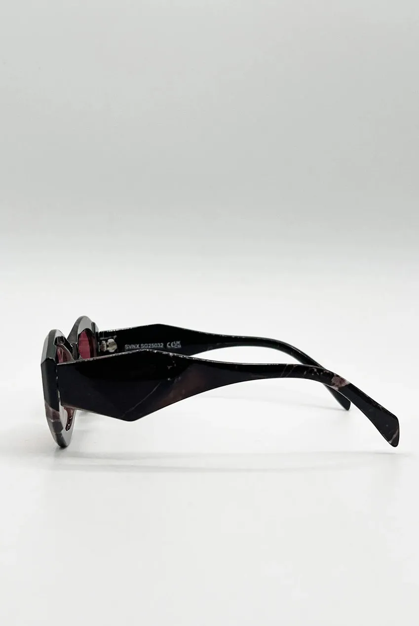 SVNX Occhiali da Sole Cat-Eye Rossi Retrò Lente Rossa UV400