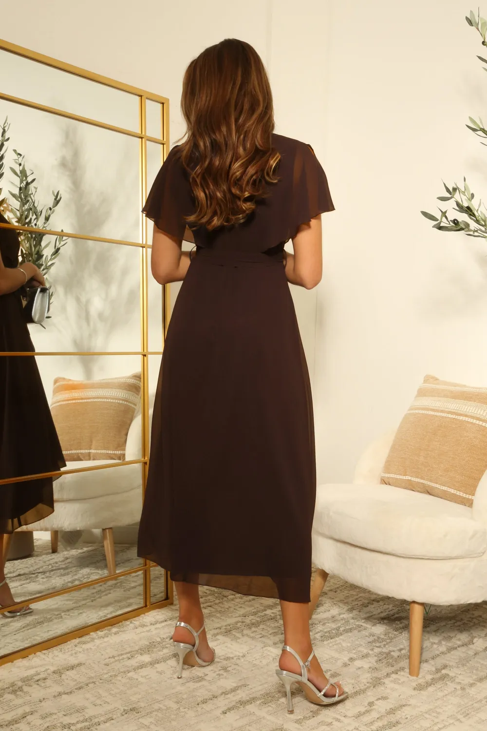 Double Second Chiffon Wrap abito chiffon marrone 14 incrocio