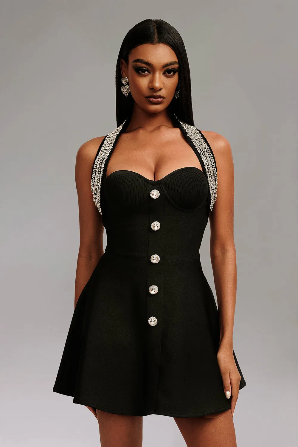 Bella Barnett Traci abito mini nero halter