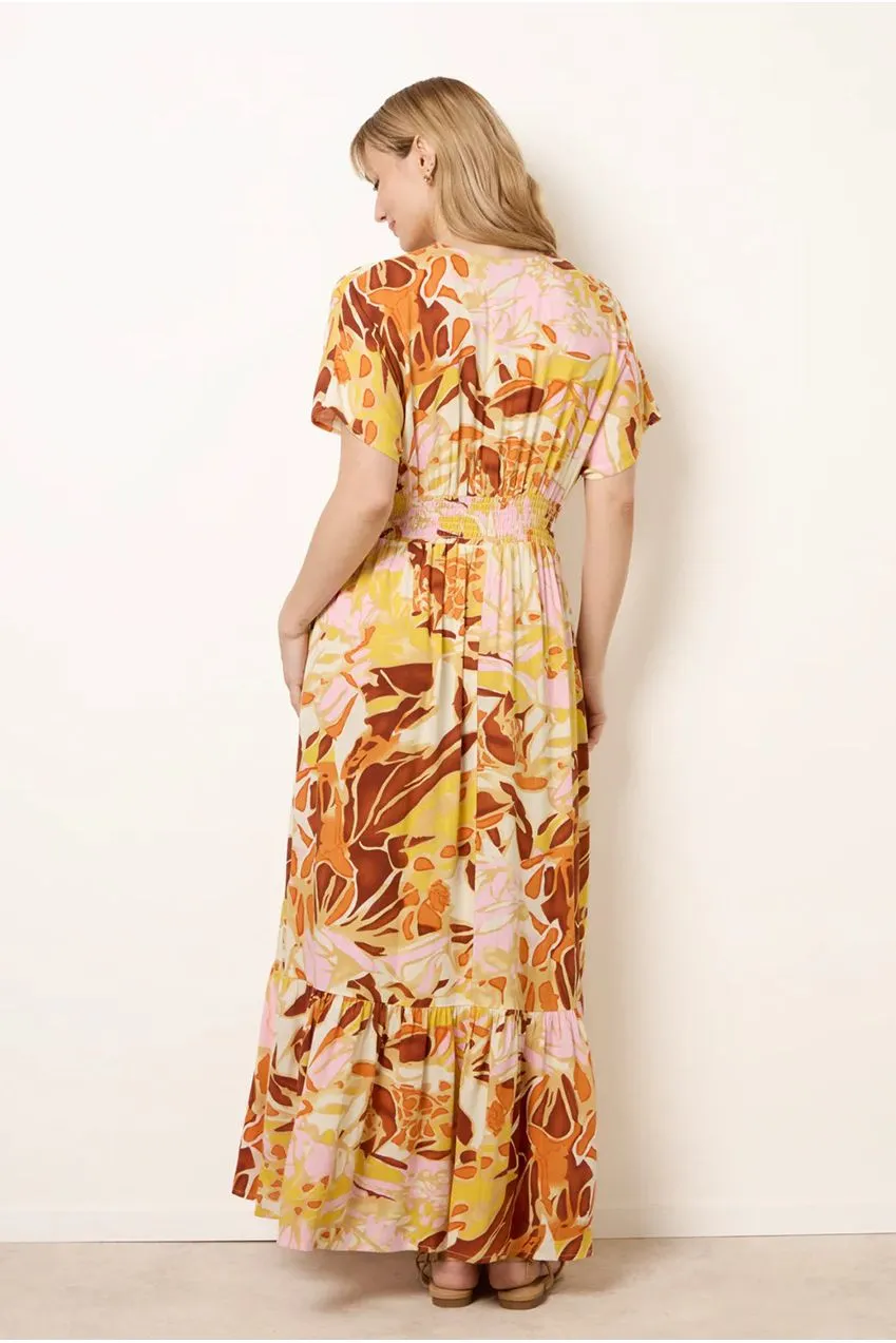 Blue Vanilla Tropical abito maxi multicolor scollo V