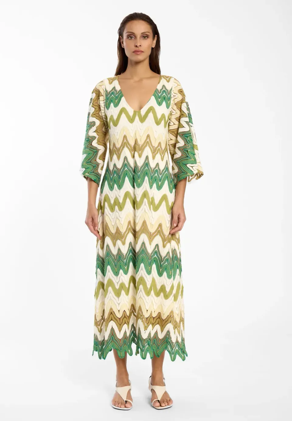 Ana Alcazar Dinah abito caftano maxi verde maglia