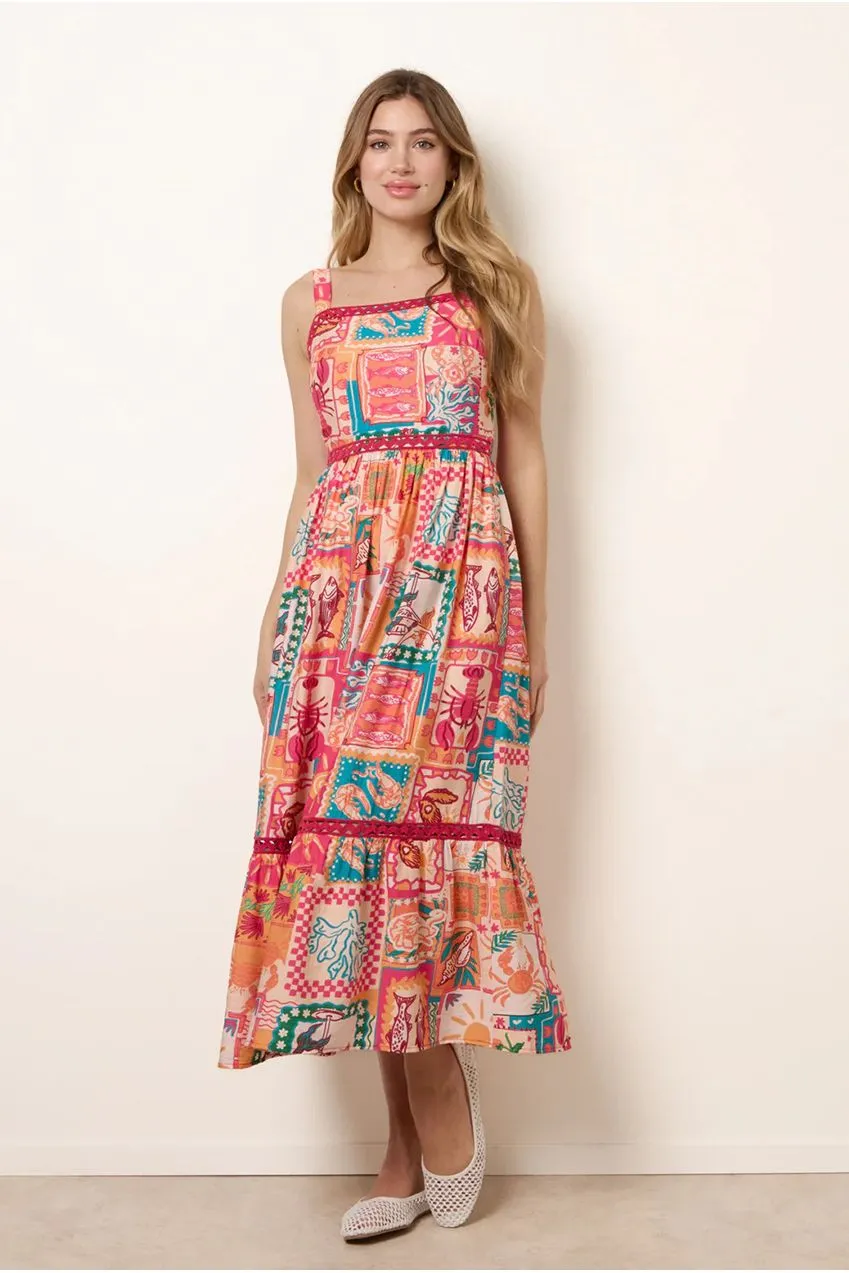 Blue Vanilla Ric Rac abito midi arancione S stampato