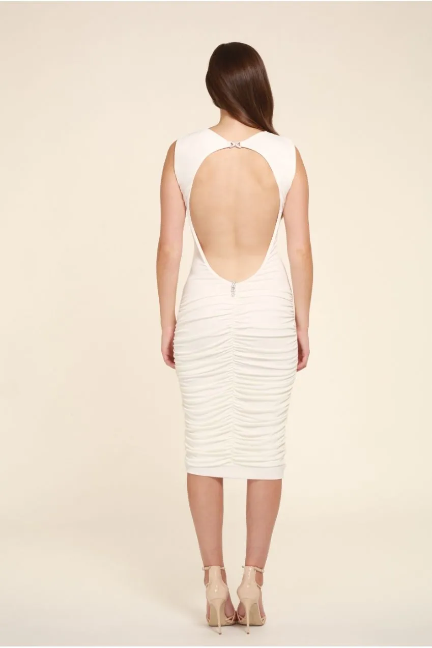 Honor Gold Bella abito midi bianco schiena nuda