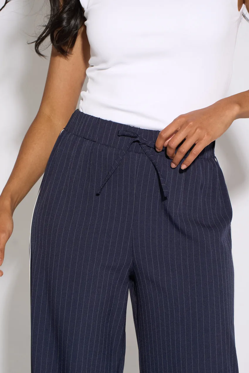 Gini London Pantaloni Jogger Gessati Blu Navy