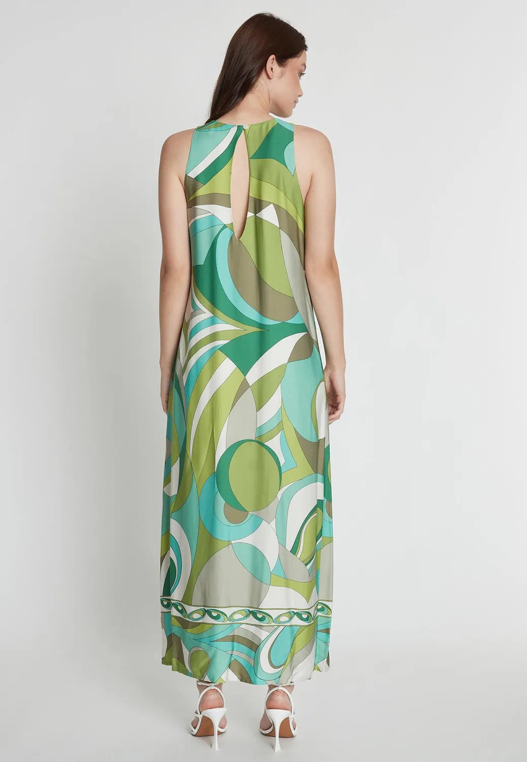 Ana Alcazar Rispy abito lungo satin verde fantasia
