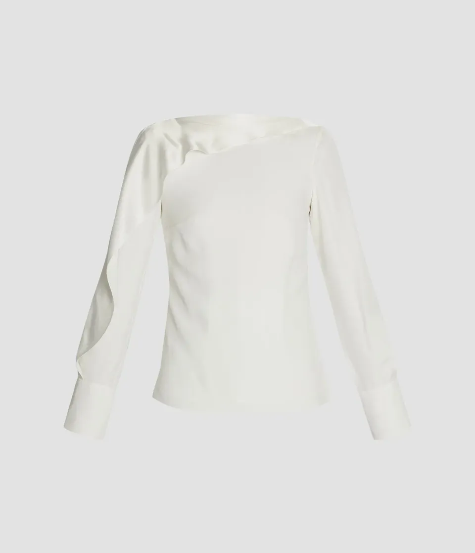 Erdem Draped Satin Cady Long Sleeve Blouse blusa avorio