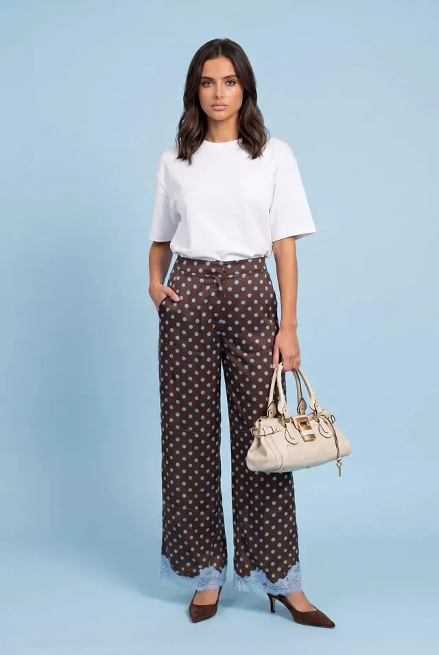 Urban Bliss Lace Spot Pantaloni Cioccolato Pizzo Pois