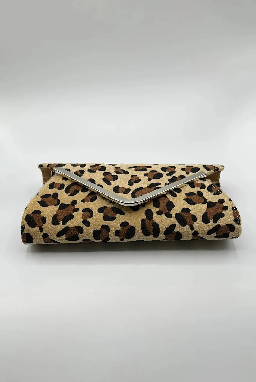 SVNX pochette clutch leopardata beige con catena