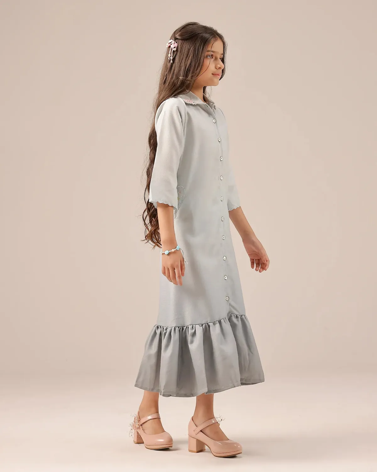 Our Dve Seafoam abito bambina grigio lino