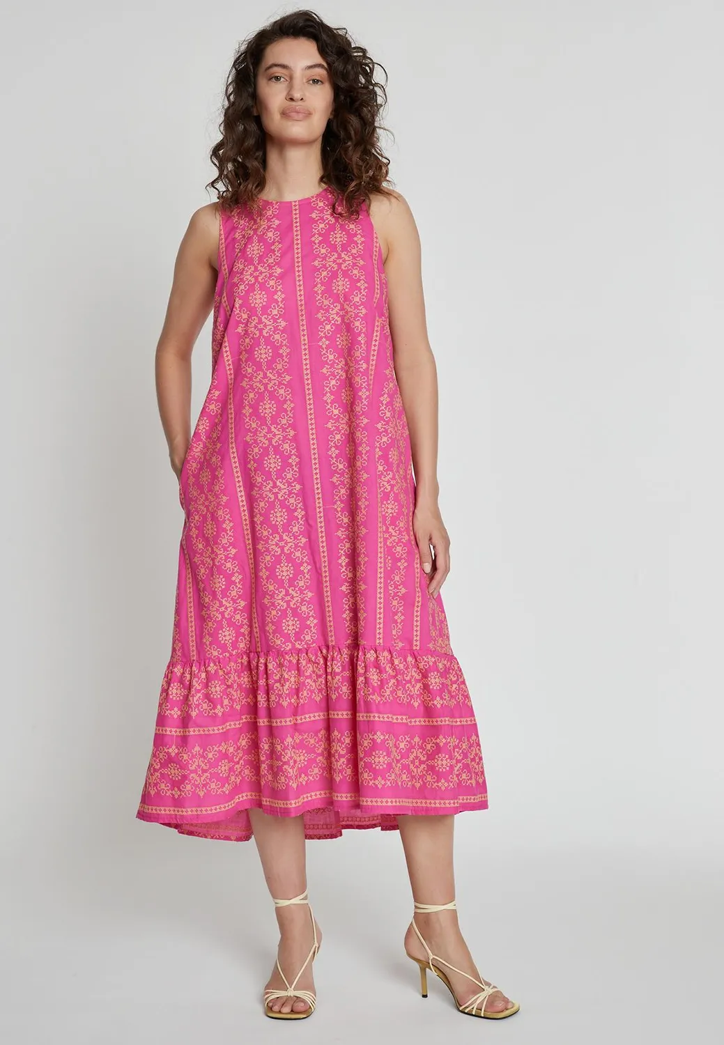 Ana Alcazar Kadeli abito midi rosa ricamato