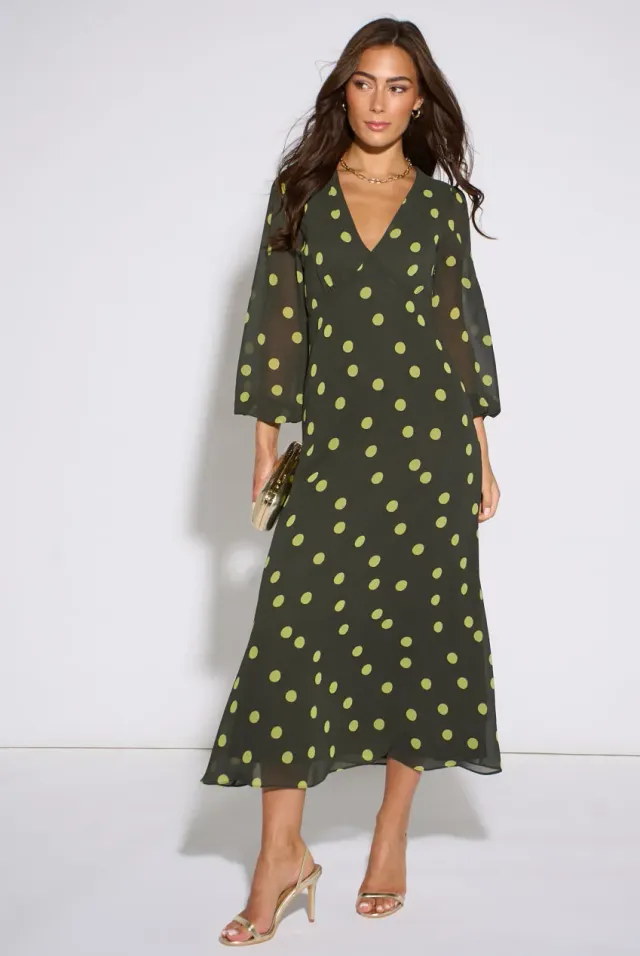 Gini London Green Lime Spot abito midi verde lime