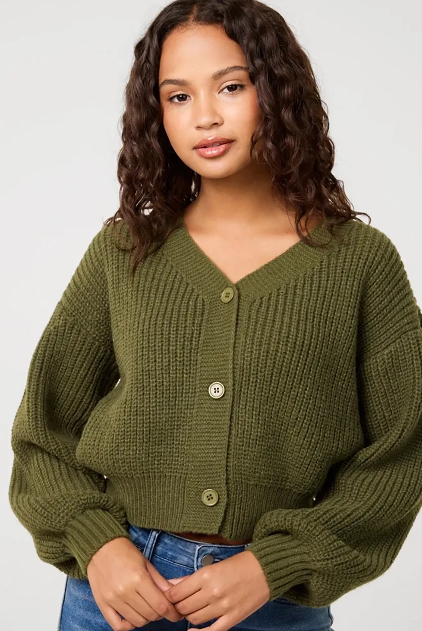 Pink Vanilla Cropped Button Cardigan cardigan khaki
