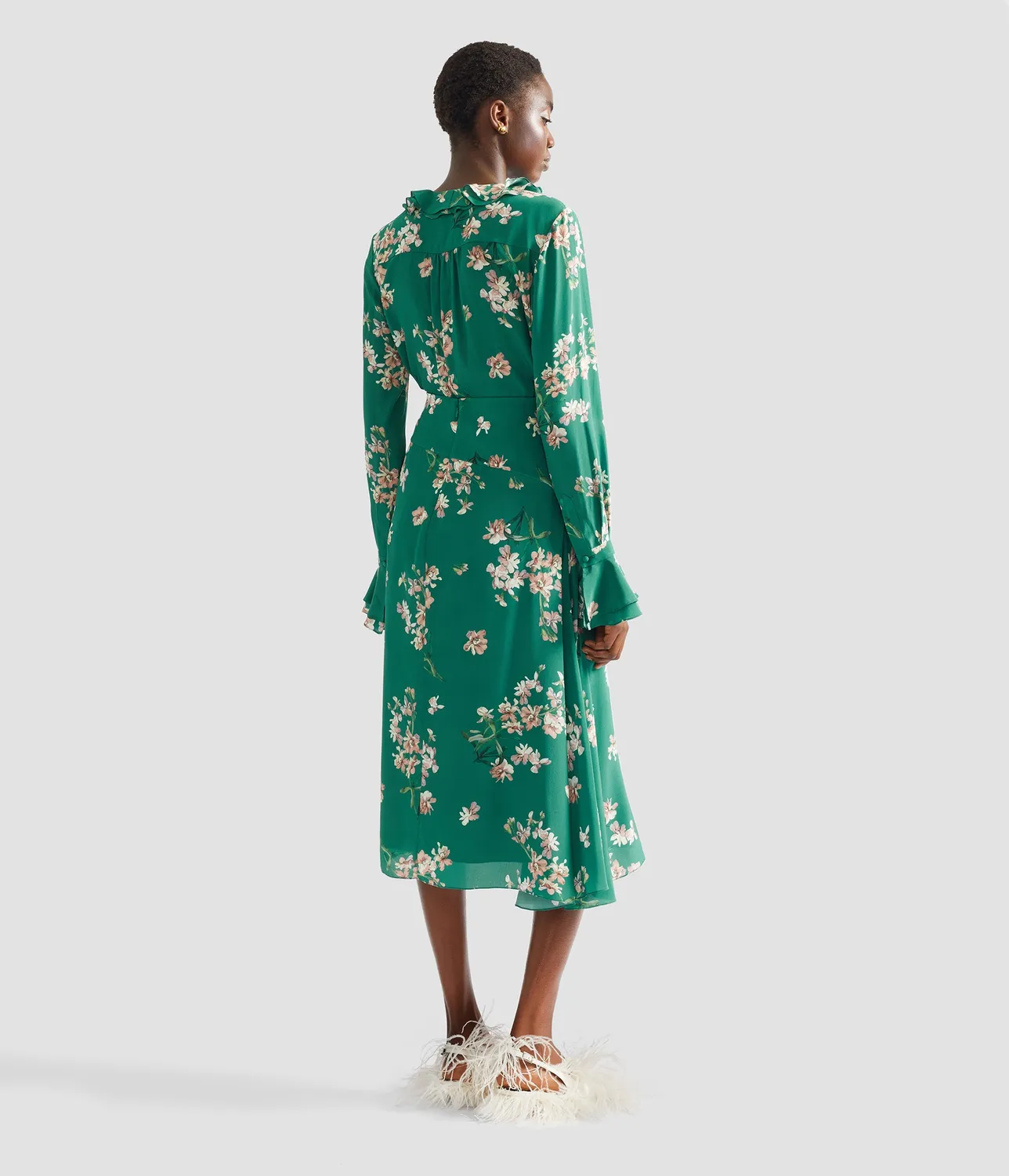 Erdem Floral Crepe camicia verde maniche lunghe 22