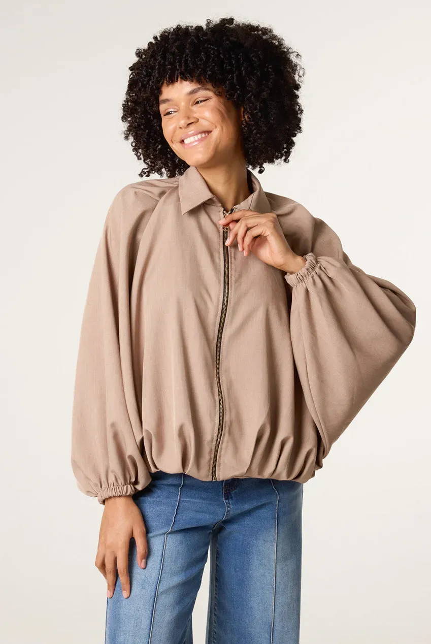 Blue Vanilla Drape Puffball Giacca Mocha con Zip