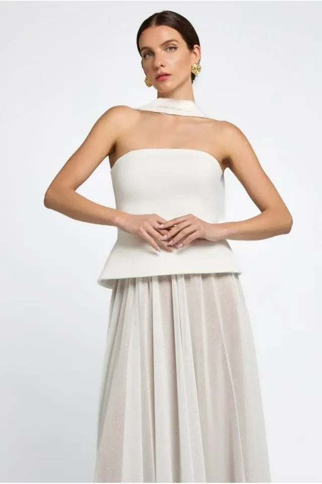 Goddiva Polka Dobby sciarpa crema chiffon a pois