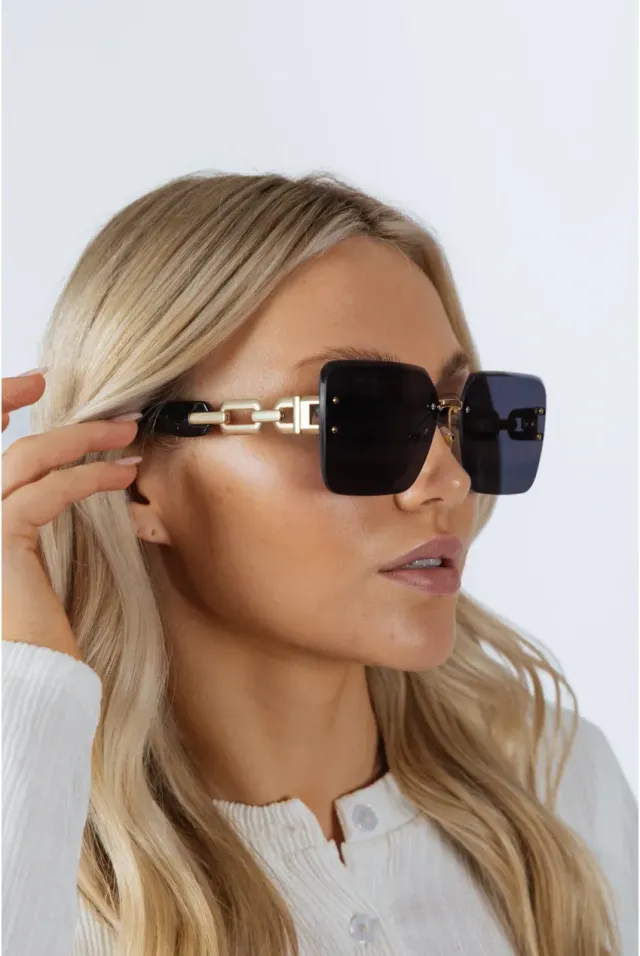 SVNX Rimless Oversized Square occhiali da sole nero oro