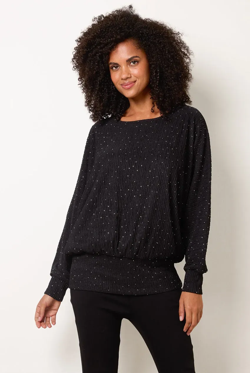 Blue Vanilla Rhinestone Batwing top nero strass