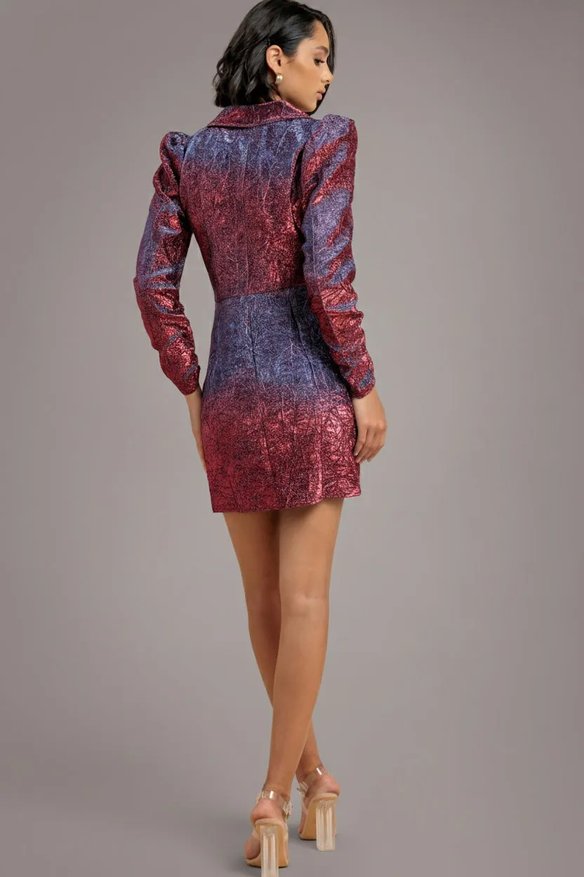 Goddiva Iridescent Foil Print Abito Blazer Bordeaux mini