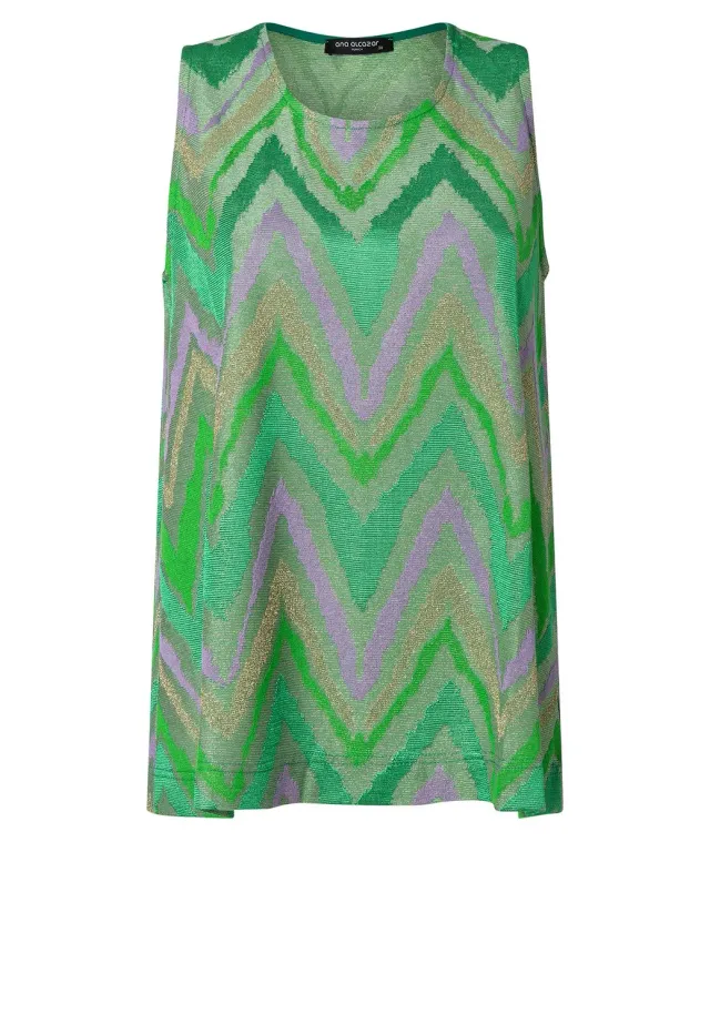 Ana Alcazar Pisari top lurex verde fantasia zigzag