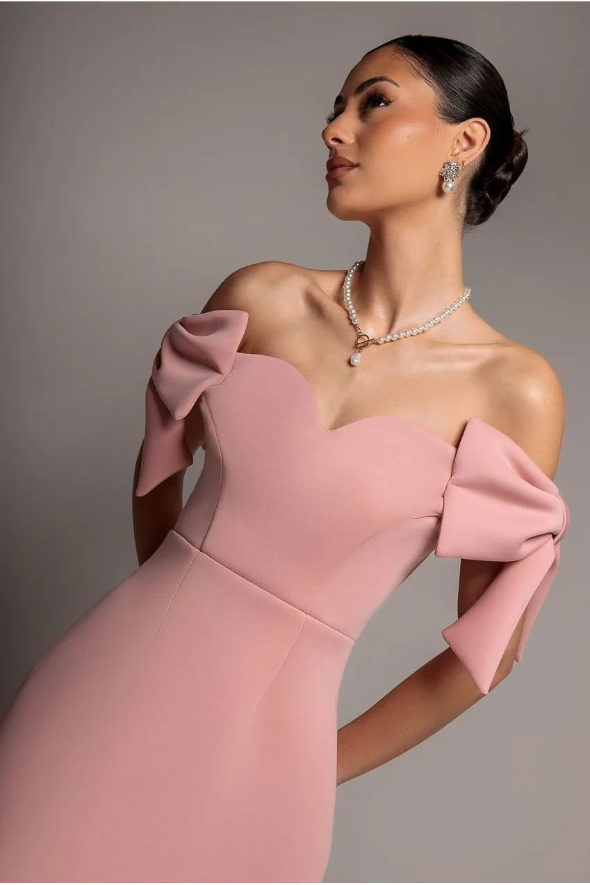 Goddiva Bardot DR5124 abito mini rosa blush scuba